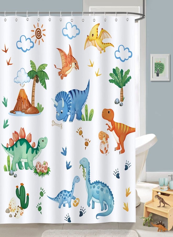 Bonhause Kids Dinosaur Shower Curtain, Cute Dino Jurassic Animal Bathroom Decor for Toddler Boys Girls 72 x 72 Inch Polyester Fabric Waterproof Bath Curtain with 12 Hooks - Image 1